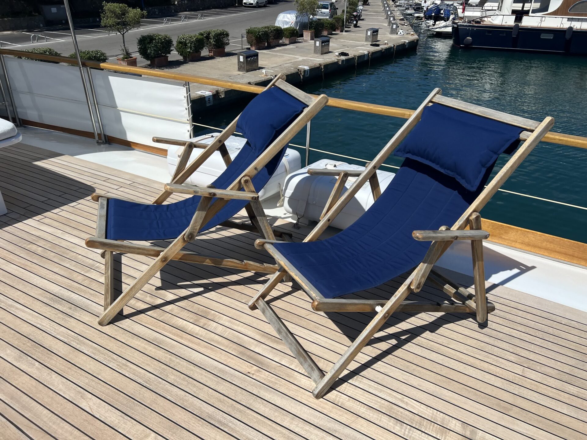 Sun chairs on classic motor yacht